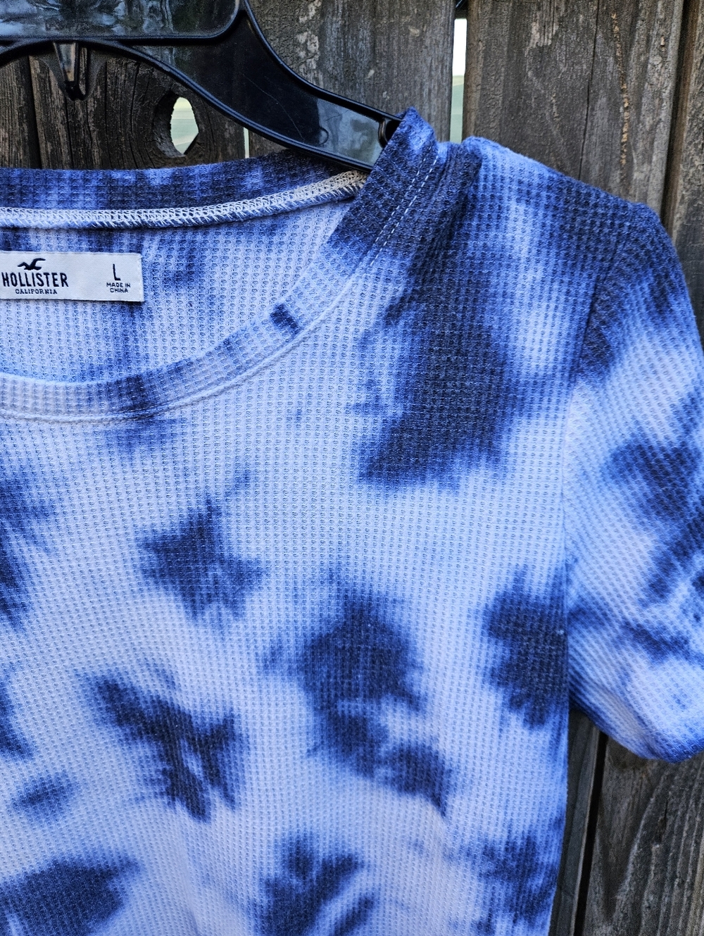 Hollister Blue Tie-Dye Waffle Short Sleeve Tee Size L - Picture 7 of 16